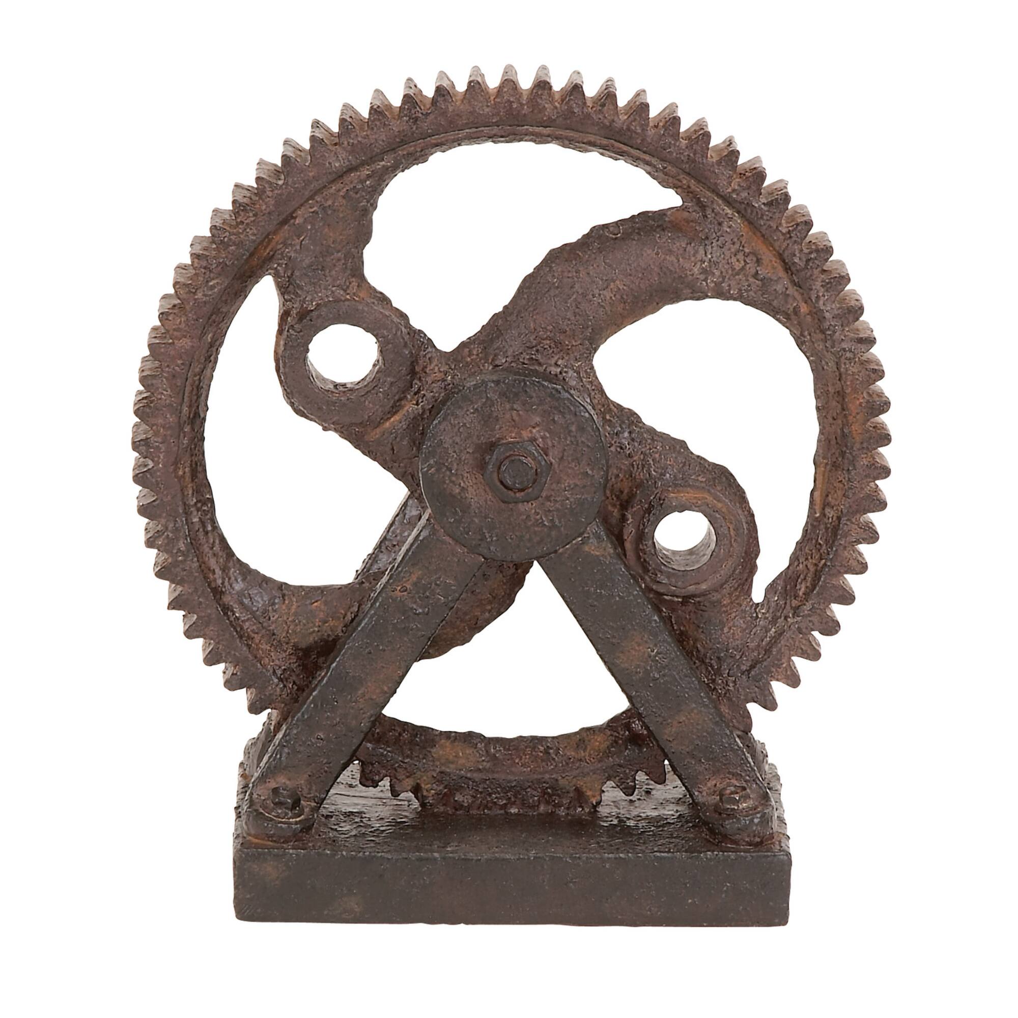 9" Brown Polystone Industrial Abstract Sculpture
